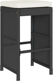 2 db fekete polyrattan kerti bárszék párnával