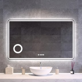 Fürdőszobai LED tükör 120x75cm | Páramentesítő - Kozmetikai tükör - Fényerő + színhőfok állítás - Digitális óra | Welland Luxury-Line G1094