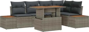 vidaXL Kerti Kanapé Szett tárolóval 6 pcs Szürke Poli rattan