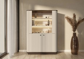 Vesper négyajtós vitrin 103 cm - kasmír / dió / fekete fogantyúk