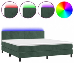 sötétzöld bársony rugós és LED-es ágy matraccal 160x200 cm