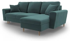 Petróleum színű bársony kinyitható tárolóhelyes sarokkanapé Kyoto – Cosmopolitan Design