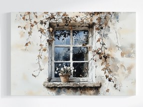 Vászonkép Canvas Ablak Borostyán Virágtartó Kúszó Virágok Akvarell 120x80