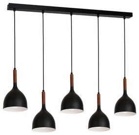 Csillár zsinóron NOAK WOOD 5xE27/15W/230V fekete/bükkfa