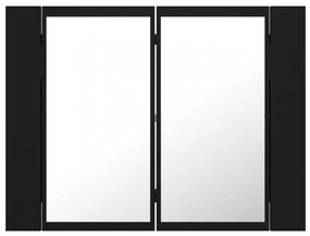 fekete akril LED-es fürdőszobaszekrény tükörrel 60x12x45 cm