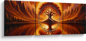Kép – Fa a véres napban (órával) (90x30 cm)