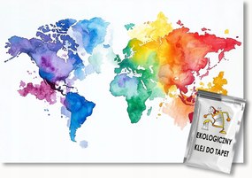 Fotótapéta Flizelina Akvarell Színes Térkép Világ Földrajz 400x280 ragasztó