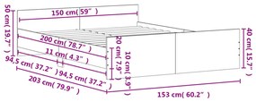 füstös tölgy színű ágykeret fej- és lábtámlával 150 x 200 cm