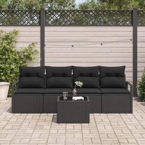 Kerti Kanapé Szett 5 pcs Fekete 55 x 55 x 37 cm polirattan