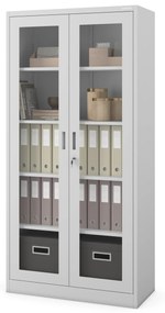 Vitrines fém szekrény üvegezett ajtókkal AMELIA, 900 x 1850 x 400 mm, szürke