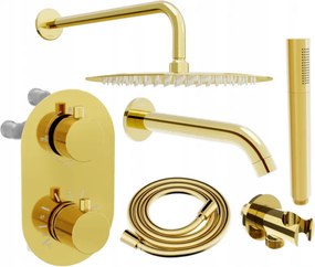 Mexen Kai DR70 süllyesztett kád-zuhany készlet 30 cm-es esőztetővel, arany - 77602DR70301-50
