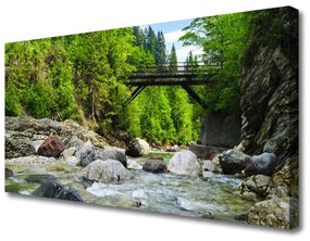 Vászonkép Fa híd az erdőben 120x60 cm