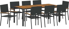 vidaXL Kert étkező szett 9 pcs Fekete polirattan