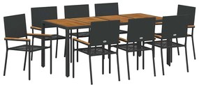 vidaXL Kert étkező szett 9 pcs Fekete polirattan