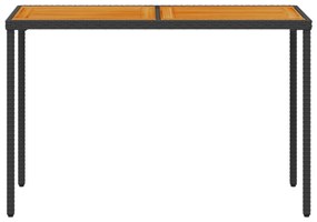 fekete polyrattan akácfa lapos kerti asztal 115x54x74 cm