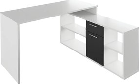 Sarok íróasztal, fehér/fekete, NOE NEW