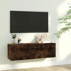 Füstös tölgy színű szerelt fa fali TV-szekrény 100 x 30 x 30 cm