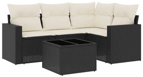 vidaXL 5 részes fekete polyrattan kerti kanapészett párnákkal