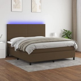 barna szövet rugós és LED-es ágy matraccal 160x200 cm