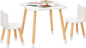 HOMCOM Gyerek Asztal és 2 Szék Szett Fa Bútor Játszószobába és Gyerekszobába - Asztal 56x56x50 cm és Székek 28x25x46 cm Természetes és Fehér | Aosom