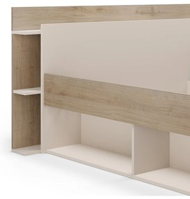 Fehér-natúr színű ágyneműtartós franciaágy ágyrács nélkül, tölgyfa dekorral 160x200 cm Albo – Marckeric