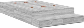 vidaXL Ágykeret tárolóval fiókkal Szürke Sonoma 120 cm Faanyag