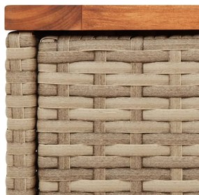 bézs polyrattan kerti kisasztal fa asztallappal 58x27,5x55 cm