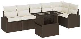 7 részes kerti kanapé szett párnákkal Barna Poly Rattan