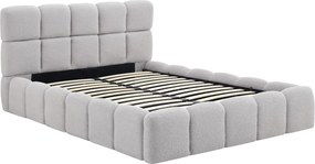 Ágy 140x200 cm méretben, ágyneműtartóval, szürke színben, bouclé kárpittal MURCJA