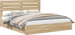 vidaXL Tárolós Ágy fejtámlával Sonoma tölgy 180 x 200 cm Faanyag