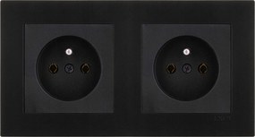 Exen 2x Elektromos aljzat Tűvel Szimpla Fekete Keret Fekete Met.