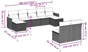 9-részes szürke polyrattan kerti ülőgarnitúra párnákkal