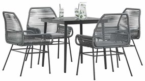 vidaXL 5 részes szürke polyrattan üveg kerti étkezőgarnitúra párnával