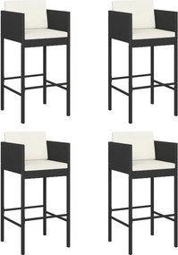 vidaXL 4 db fekete polyrattan bárszék párnával
