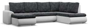 Tokio U sarokkanapé, 3 ágyneműtartóval, fonott + műbőr, jobboldali, sötétszürke - fehér