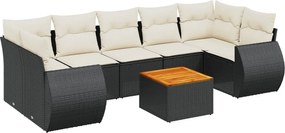 vidaXL 8 részes fekete polyrattan kerti ülőgarnitúra párnákkal