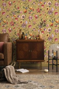Holden Decor Wanderlust Tropica okkersárga gyümölcsös vlies tapéta – 92112