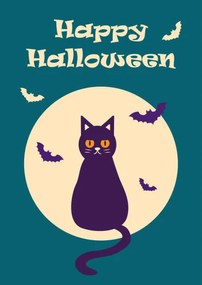 Illusztráció Happy Halloween postcard with a cat, Irina Nurtdinova