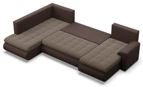 Tokio U sarokkanapé, 3 ágyneműtartóval, fonott + műbőr, baloldali, barna