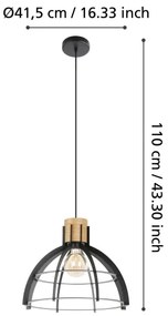 Eglo 43769 - Csillár zsinóron STILLINGTON 1xE27/40W/230V fekete