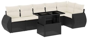 7 részes fekete polyrattan kerti ülőgarnitúra párnával