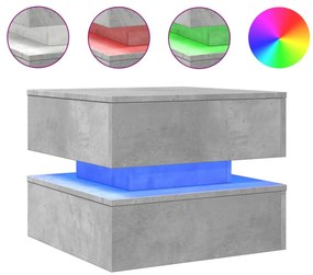 Betonszürke dohányzóasztal LED-lámpákkal 50 x 50 x 40 cm