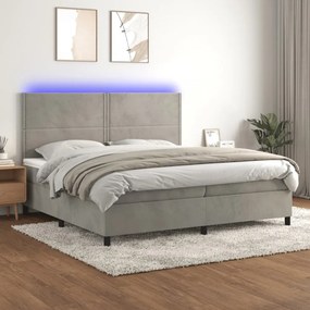világosszürke bársony rugós és LED-es ágy matraccal 200x200 cm