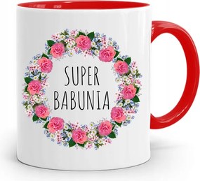 Piros Bögre Nagymamáknak Szuper Nagymama nyomott mintával