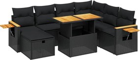 vidaXL 8 részes fekete polyrattan kerti ülőgarnitúra párnákkal