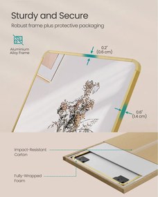 Álló tükör alumínium kerettel, edzett üvegből, világos arany színben