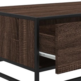 barna tölgy színű szerelt fa és fém dohányzóasztal 90x57x35 cm