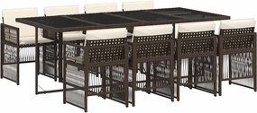vidaXL 9 részes barna polyrattan kerti étkezőgarnitúra párnákkal
