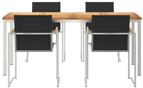 5 Részes Kerti Étkező Szett Tömör Fa Tík, Kültéri Étkező Asztal 180x90x75 cm Tömör Fa Tík
