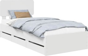 vidaXL Ágykeret fejtámlával fiókkal Fehér 100 x 200 cm Mérnöki fa